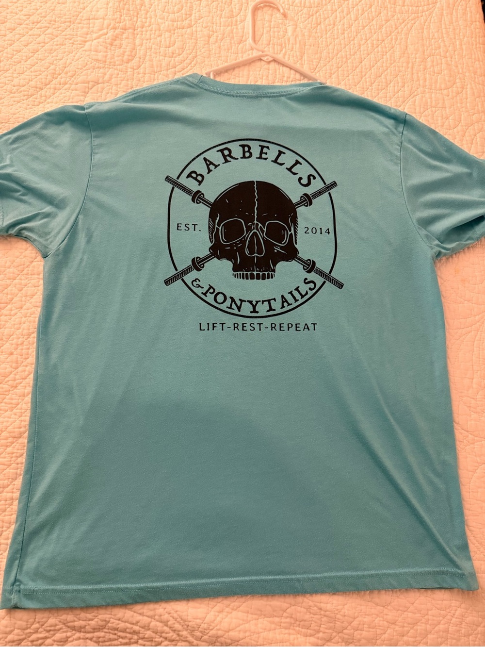 Barbells & Ponytails Women’s Teal Short Sleeve Graphic Tee